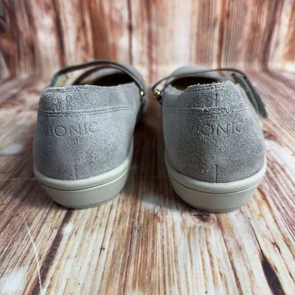 NEW Vionic SHELBY Sz 11 Gray Suede Mary Jane Loafers Shoes Elastic Strap Slip On - Picture 4 of 12